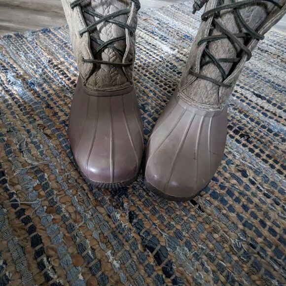 Sperry 10 All Weather Muck Boots Beige & Plumb Zip Up Lace Up Rubber Snow Winter - Picture 5 of 11